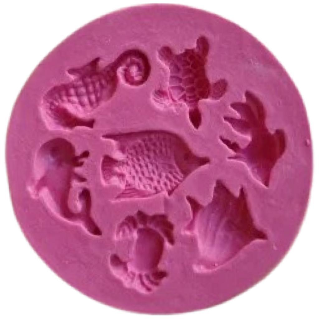 Molde de Silicone em formato de Peixes, Caranguejo, Golfinho, Cavalo marinho e Tartaruga