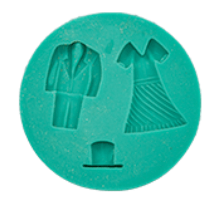 Molde de silicone Com Forma de Vestido de Noiva, Terno do Noivo e Chapéu