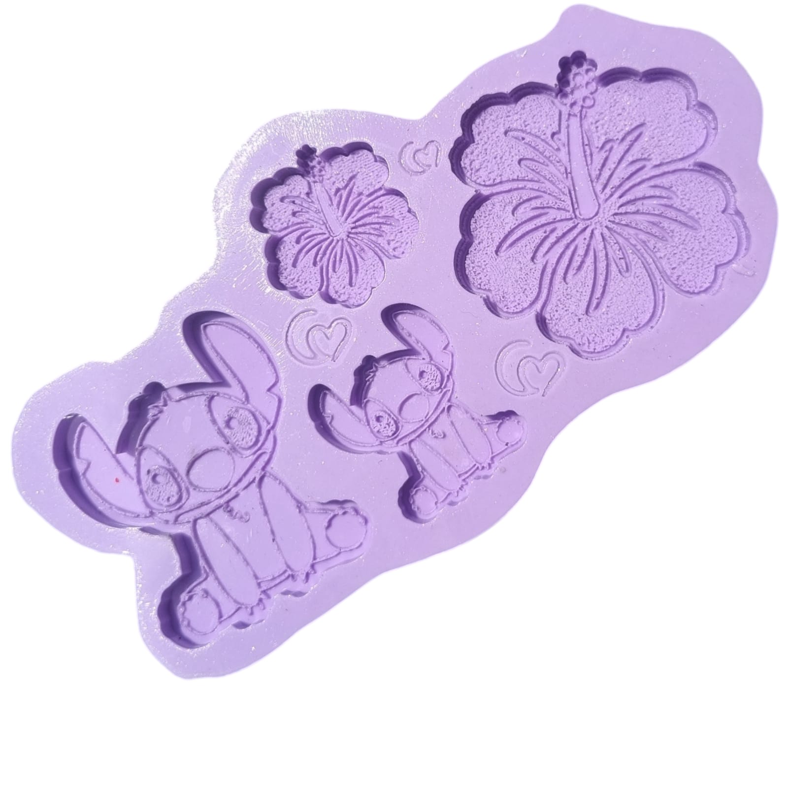 Molde de Silicone em formato de 2 Tamanhos de Stitch e 2 tamanhos Flor Hibisco