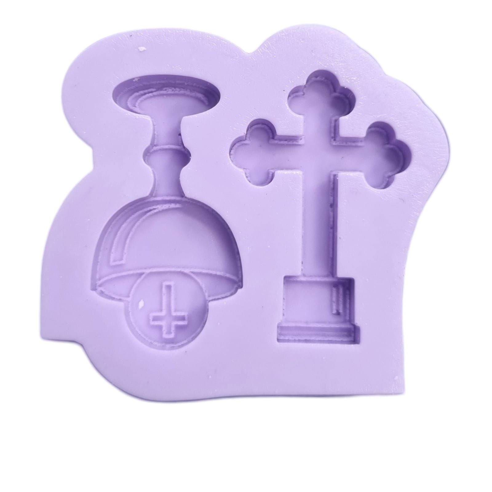 Molde de Silicone em formato de Cálice e Cruz Comunhão Batizado Religioso