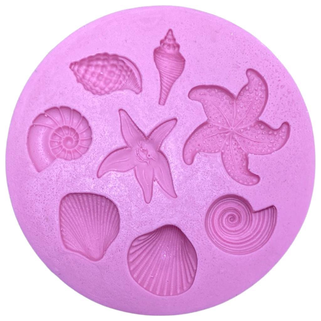 Molde de Silicone em Formato de Conchas, Caramujos e Estrelas - Fundo do mar 