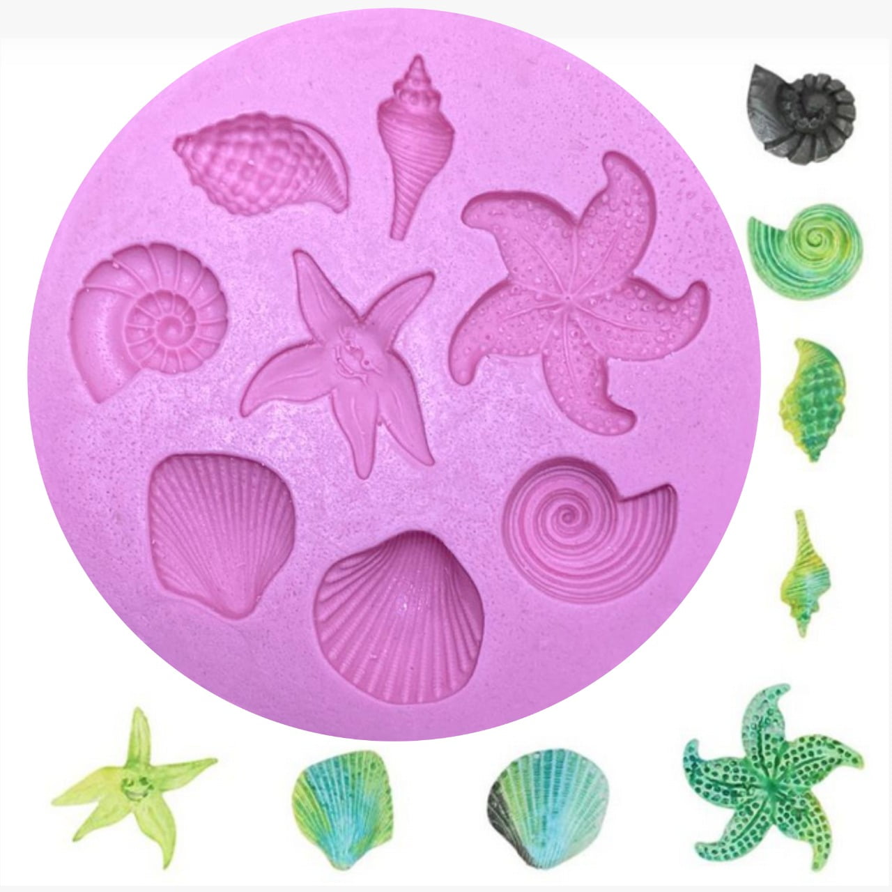 Molde de Silicone em Formato de Conchas, Caramujos e Estrelas - Fundo ...