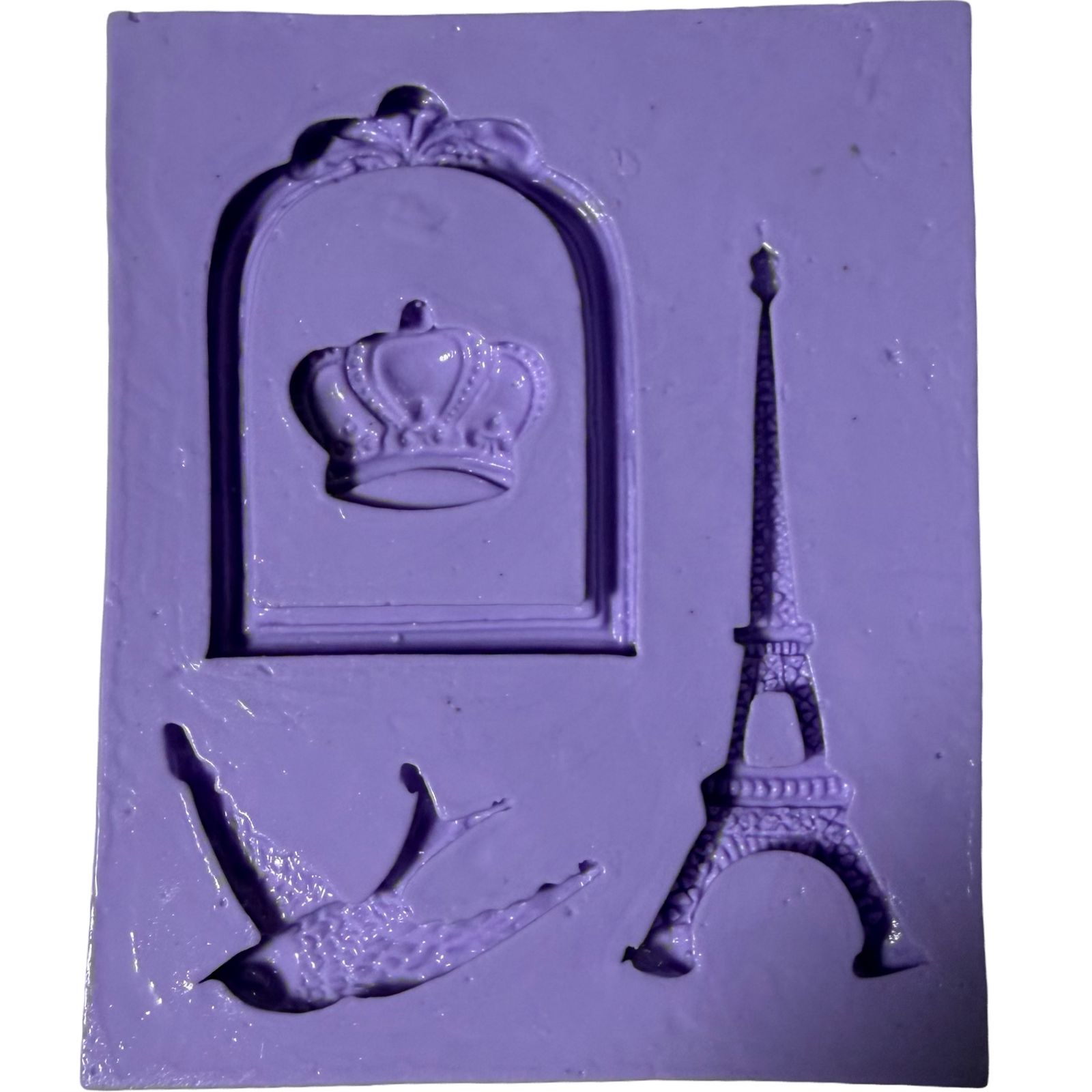 Molde de Silicone em formato de Moldura, Coroa, Pombo e Torre Eiffel Paris