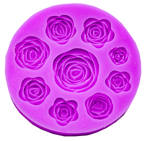 Molde de silicone com formas de rosas com 9 cavidades.
