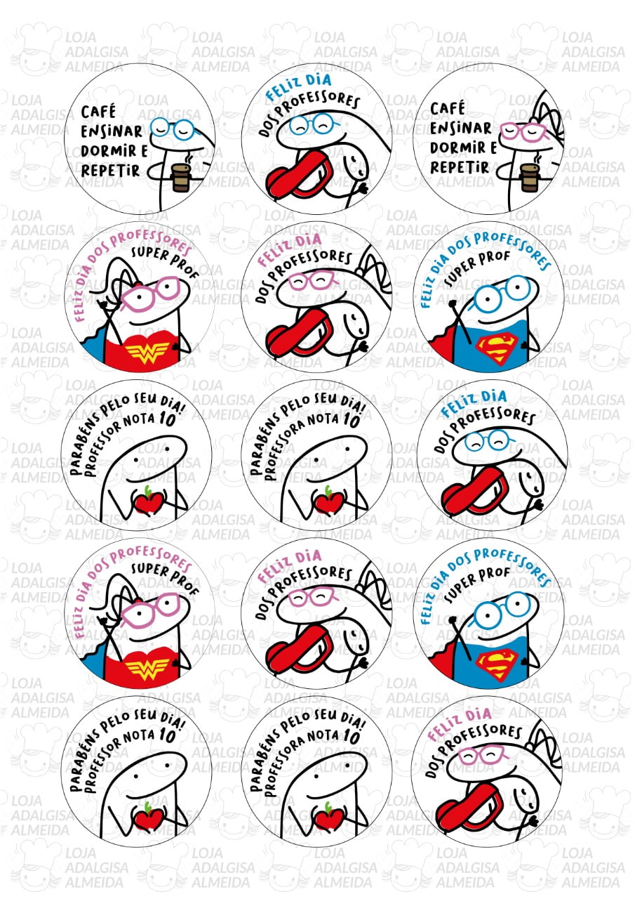 Papel Arroz formato A4 - COM 15 ARTES PARA CUPCAKES E PIRULITOS - FLORK - EDIÇÃO DIA DOS PROFESSORES