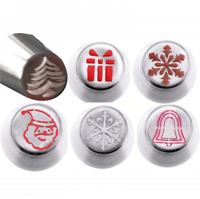 Kit 6 Bicos Russos em Inox Profissionais para Confeitar - Tema Natal