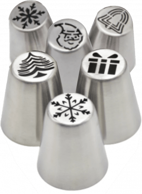 Kit 6 Bicos Russos em Inox Profissionais para Confeitar - Tema Natal
