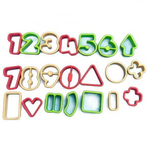 Conjunto de Cortadores de Números e figuras geométricas com 21 peças para BISCOITO