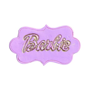 Conjunto de Cortadores em Formato de Silhueta do rosto da Barbie e do Ken e Escrito Barbie