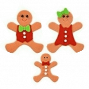 Conjunto de Cortadores plástico Boneco Gingerbread Natal com 2 tamanhos diferentes, vestido, blusa, gravata e laço