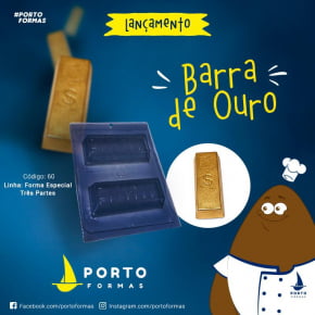 FORMA CHOCOLATE BARRA DE OURO ESPECIAL NRO. 60. COM 2 CAVIDADES