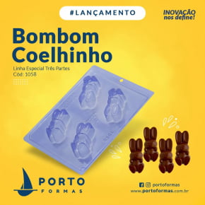 FORMA CHOCOLATE BOMBOM COELHINHO - CÓD 1058 COM 4 CAVIDADES PÁSCOA