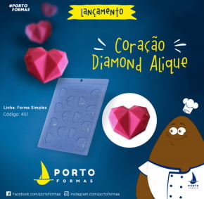 FORMA CHOCOLATE CORACAO DIAMOND APLIQUE ACETATO NRO.451 COM 14 CAVIDADES