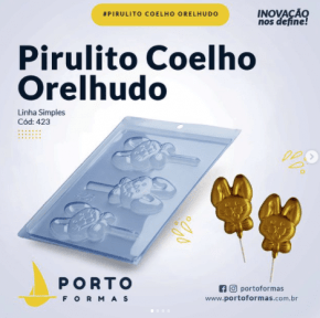 FORMA CHOCOLATE PIRULITO COELHO ORELHUDO – Cód 423 COM 3 CAVIDADES