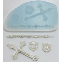 Molde de silicone em formato de Terço Cordão e Medalhas batizado
