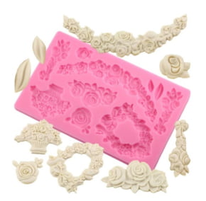 Molde de Silicone em formato de Guirlandas, Moldura, Flores, Folhas e Vaso de flor - Casamento