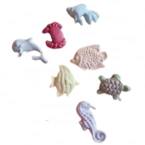 Molde de Silicone em formato de Peixes, Caranguejo, Golfinho, Cavalo Marinho e Tartaruga - Fundo do Mar