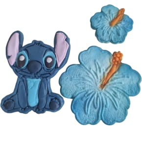 Molde de Silicone em formato de 2 Tamanhos de Stitch e 2 tamanhos Flor Hibisco