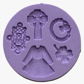 Molde de Silicone em formato de Itens de Batizado - Vestido, Cruz, Guirlanda, Trevo e Moldura